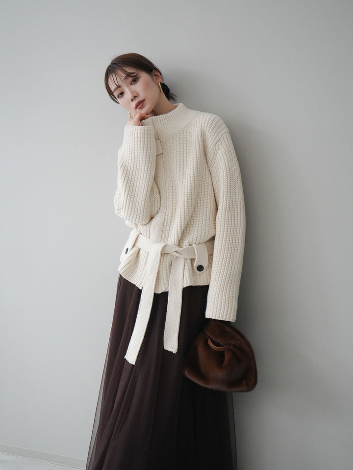 [SET]畦編みボトルネックZIPニットカーディガン+畦編みボトルネックZIPニットカーディガン(2set)