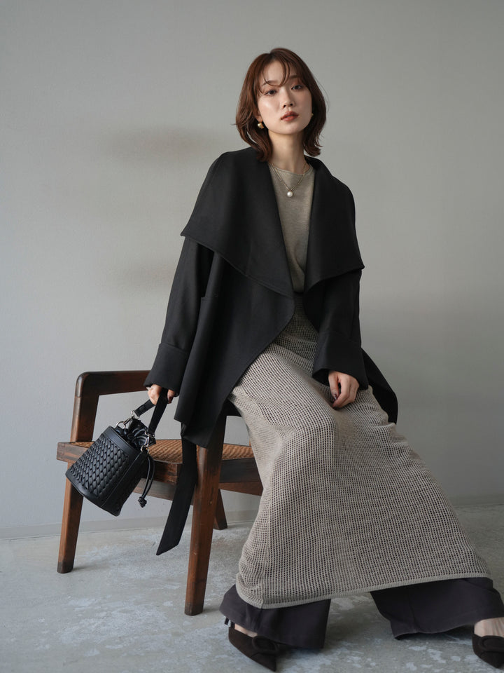 [予約]メッシュ切替ノースリーニットワンピース/beige