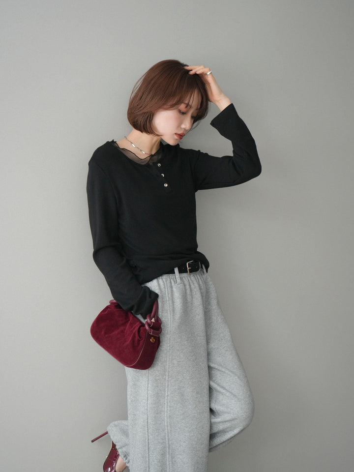 [予約]チュールレイヤードヘンリーネックカットソー/black