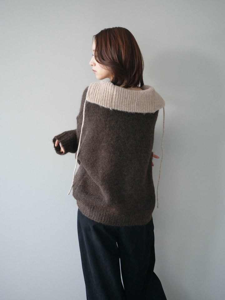 [予約]バイカラージップニットプルオーバー/brown