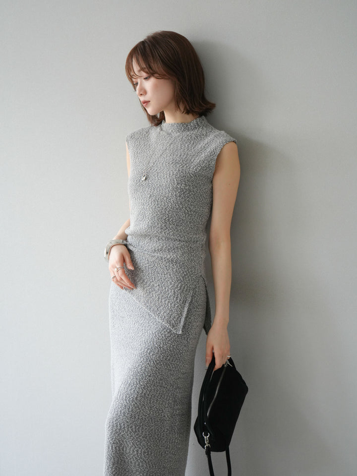 [套裝] 珠地佈針織無袖上衣 + 珠地佈針織I字裙 (2套)