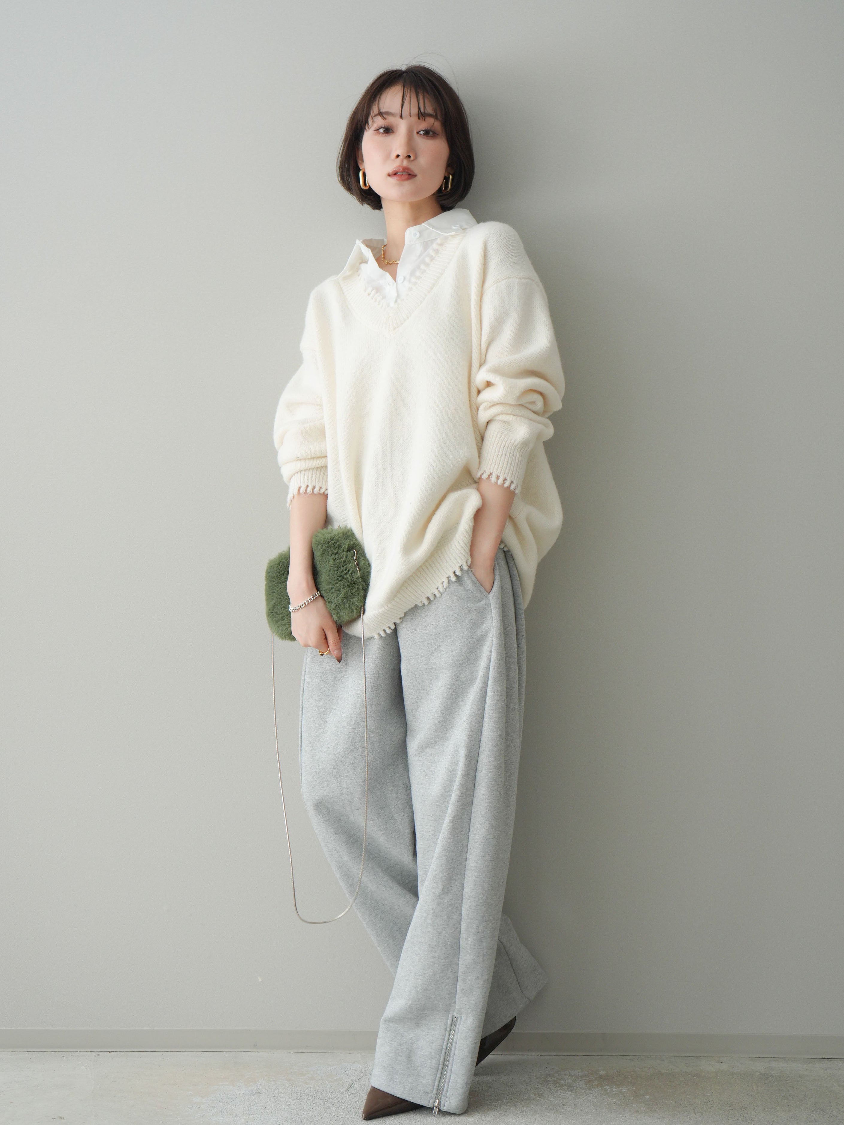 予約]裾ZIPスエットワイドパンツ/gray – Lumier