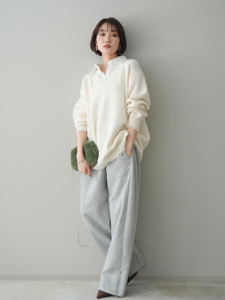 [予約]裾ZIPスエットワイドパンツ/gray