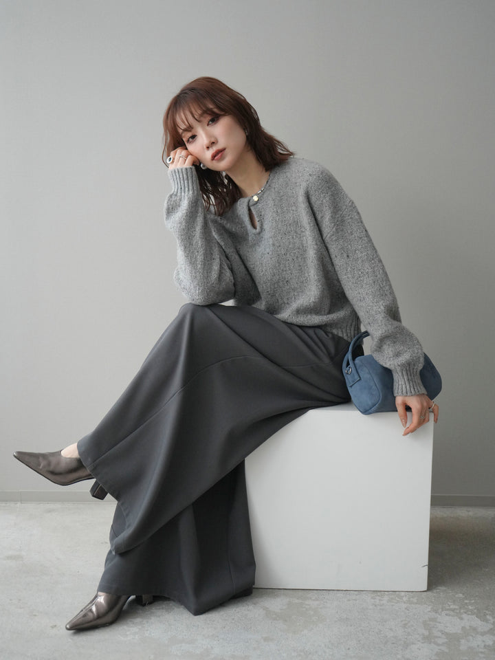 [予約]ツイストネックラメネップヤーンニットプルオーバー/gray