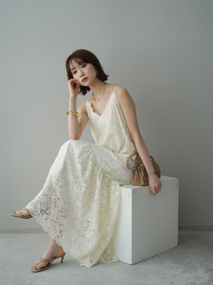 [予約]ギャザー切替レースキャミワンピース/ivory