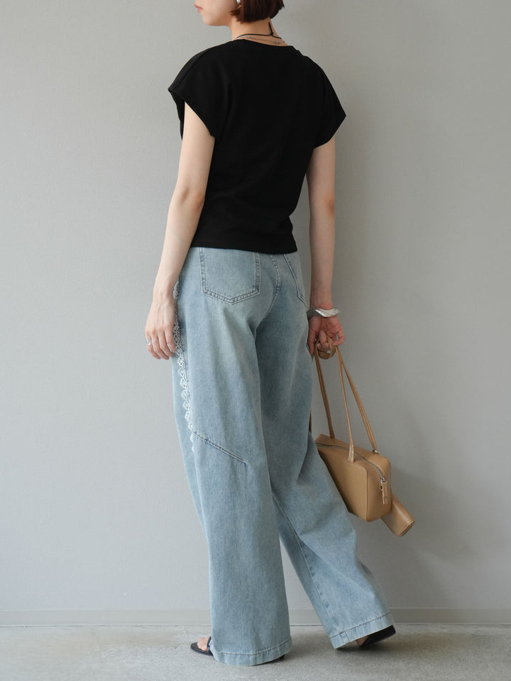 【預購】Line蕾絲牛仔褲/淺藍