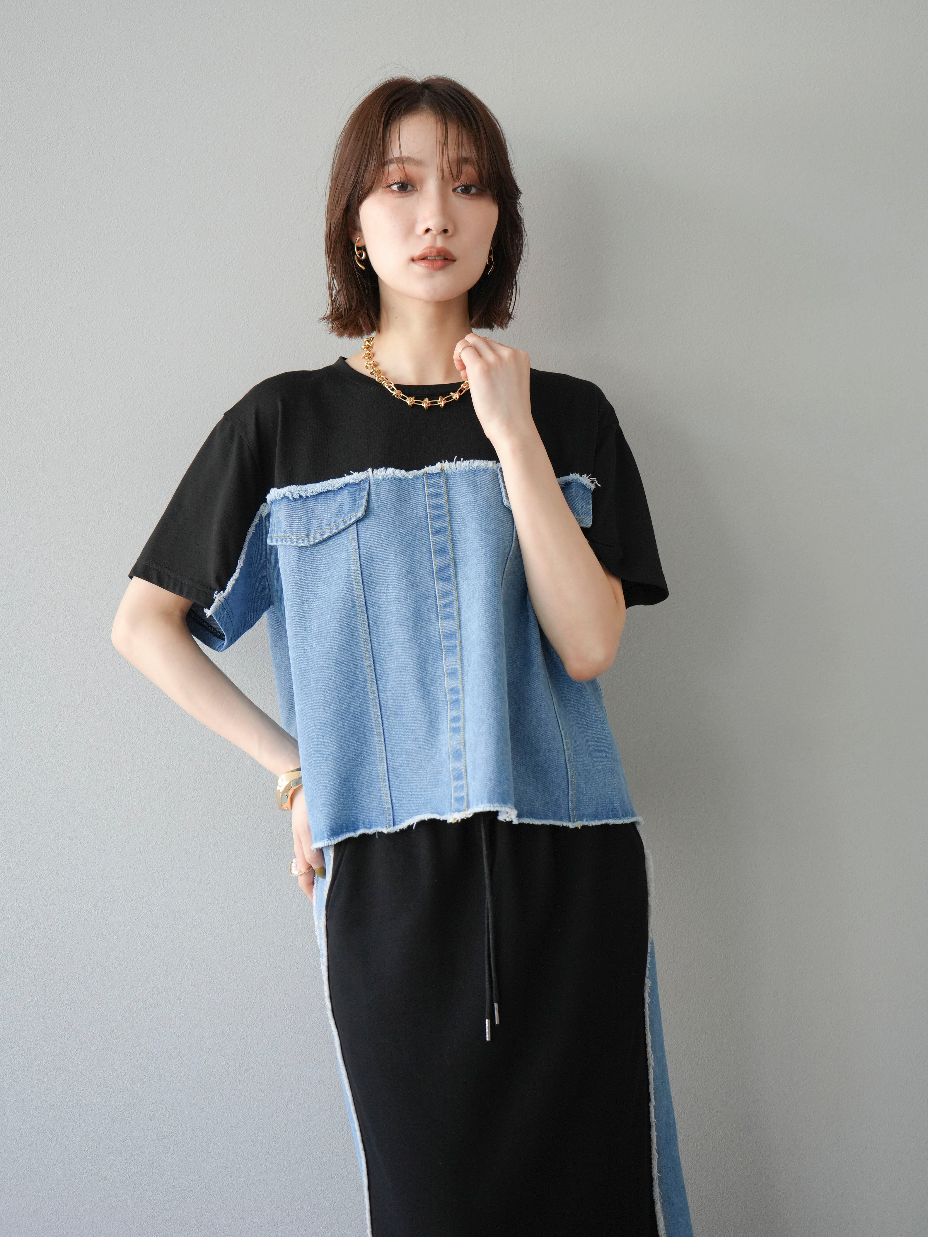 UN3D デニムディテールドッキングTシャツ UN3D.（アンスリード） tシャツ DENIM DETAIL DOCKING T-SH