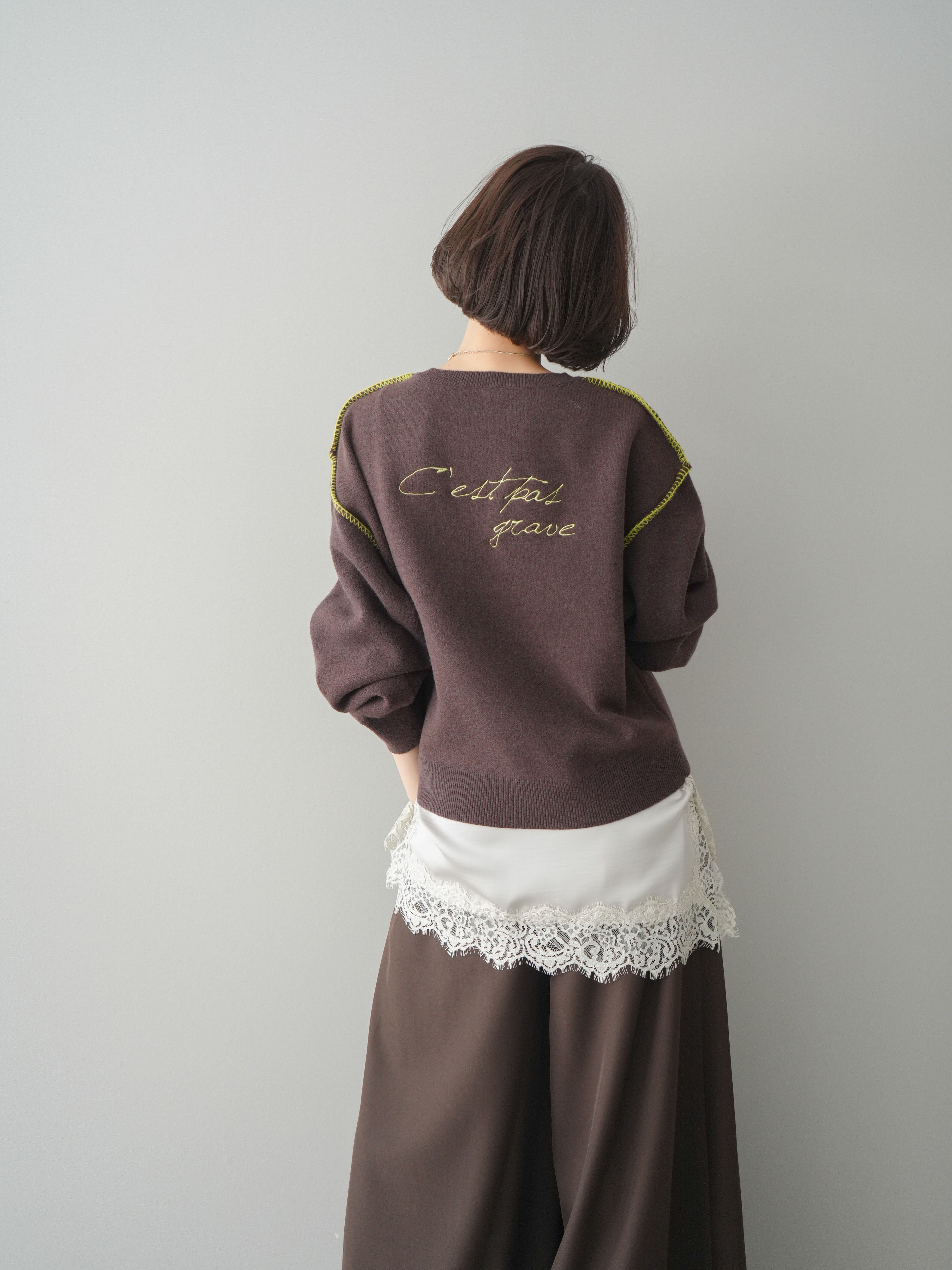 予約]バックロゴ刺繍配色ステッチニットプルオーバー/brown – Lumier
