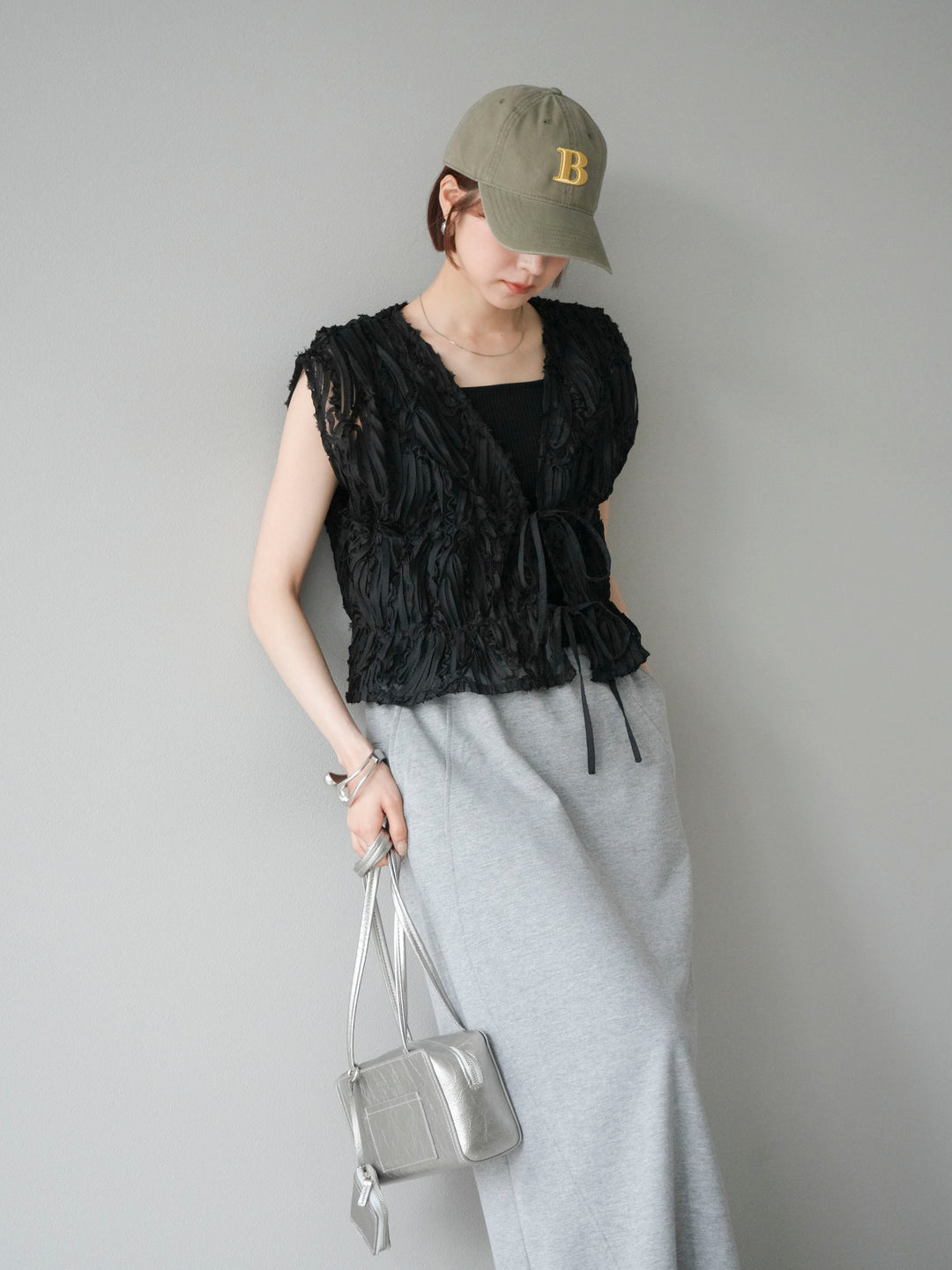 [SET]ジャガードレースリボントップス+スウェットロングスカート(2set)