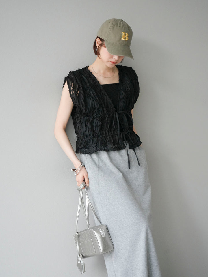 [SET]ジャガードレースリボントップス+スウェットロングスカート(2set)