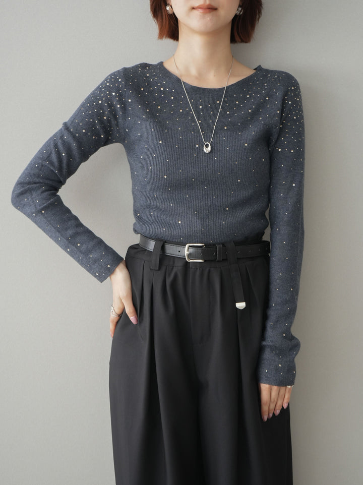 [SET]スパンコールシアーニットトップス+選べるアクセセット(2set)