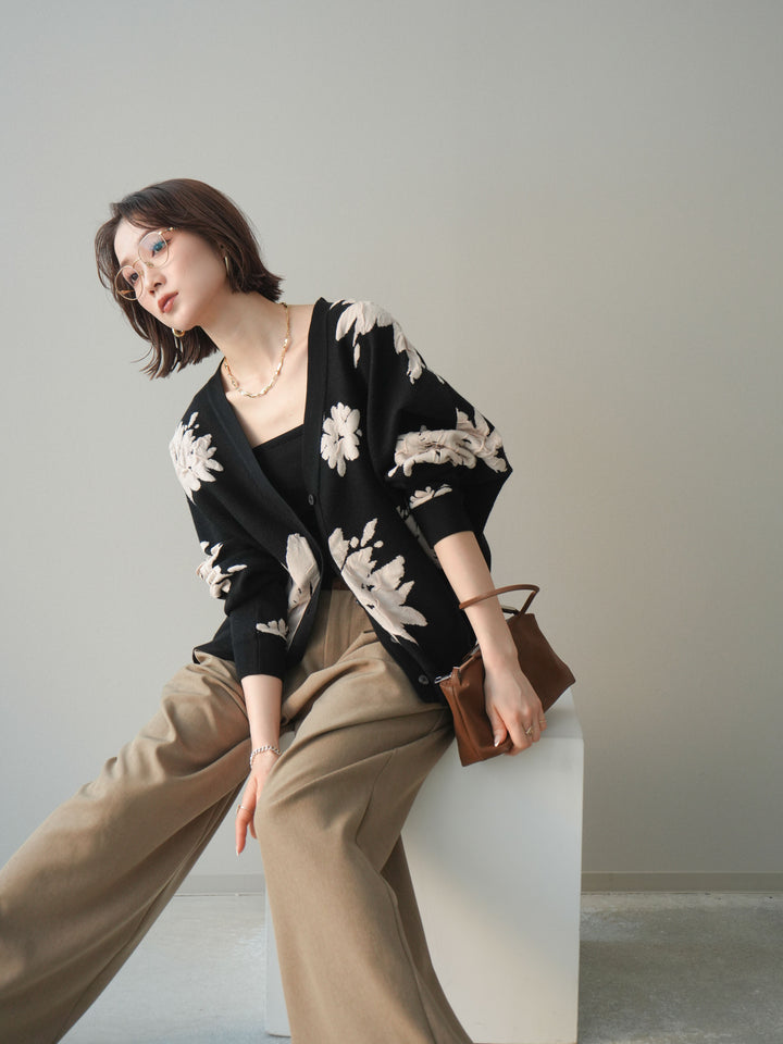 [SET]フラワージャガードニットカーディガン+フラワージャガードニットカーディガン(2set)