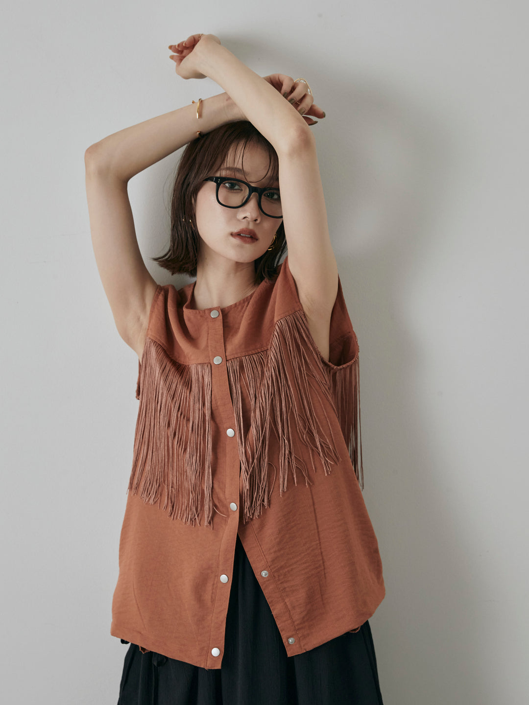 【預購】流蘇無袖上衣/摩卡色