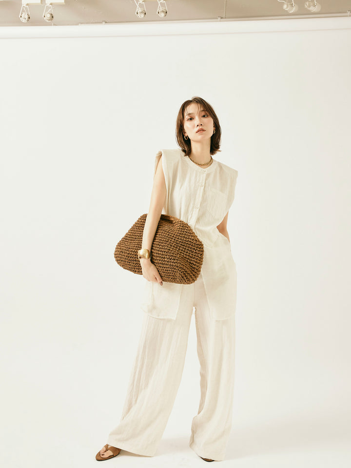 [SET]オーガンジーヘムブラウス＆ワイドパンツSET UP(2set)