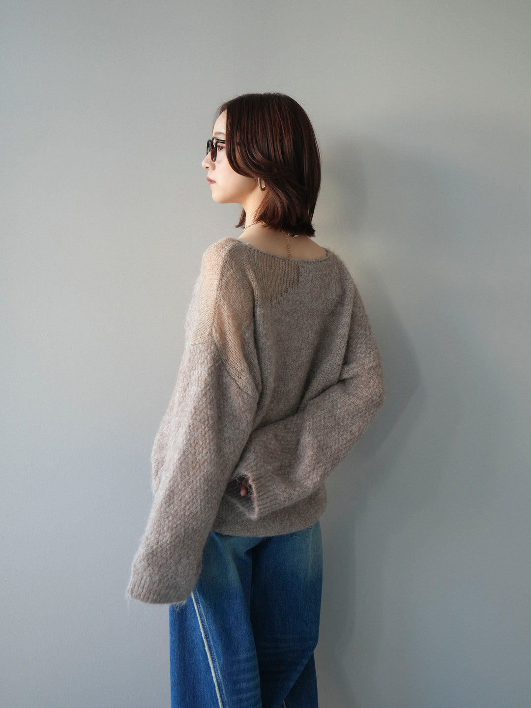 [SET]透かしデザインニットプルオーバー+選べるアクセセット(2set)