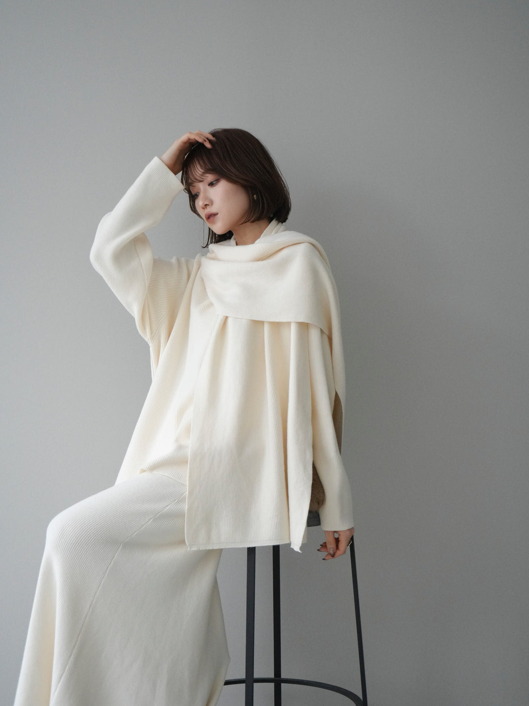 [SET]ストール付キーネックニットSET UP