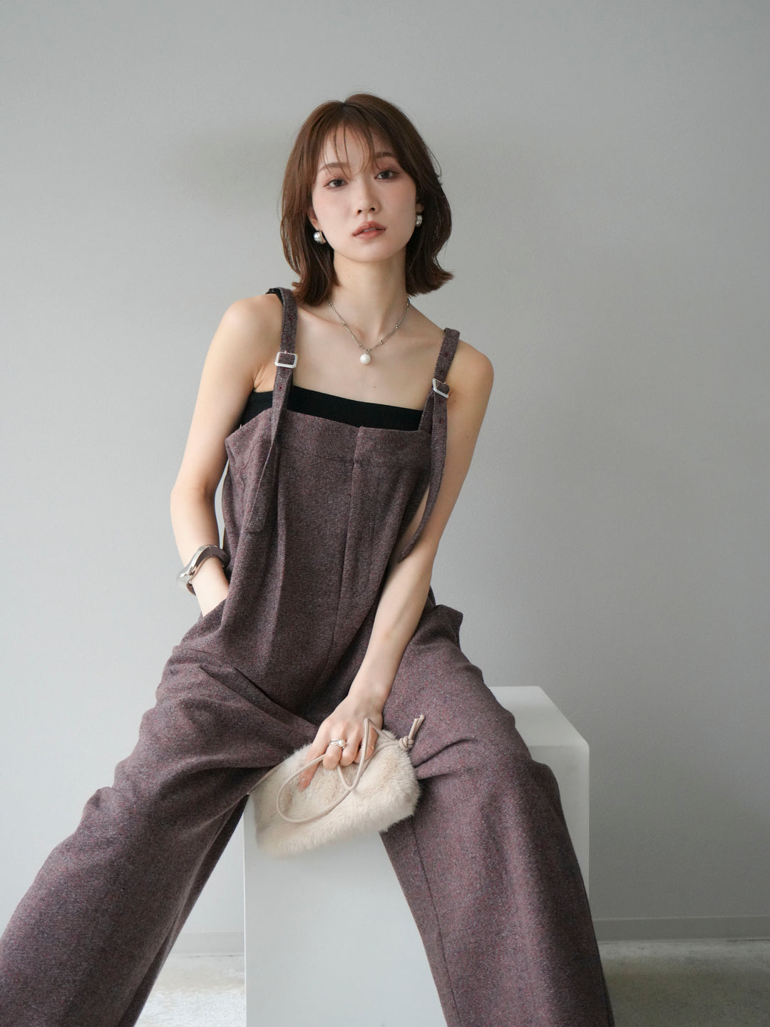 [予約]ツイードベアサロペット/オレンジ