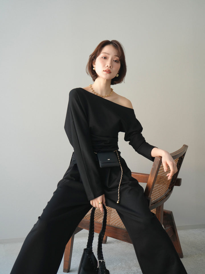 [SET]ライトポンチワンショルタックトップス＆パンツSETUP