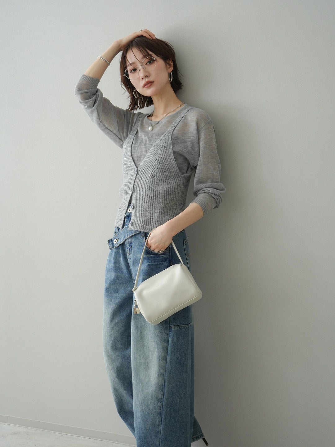 [予約]ビスチェアンサンブルシアーニット/gray