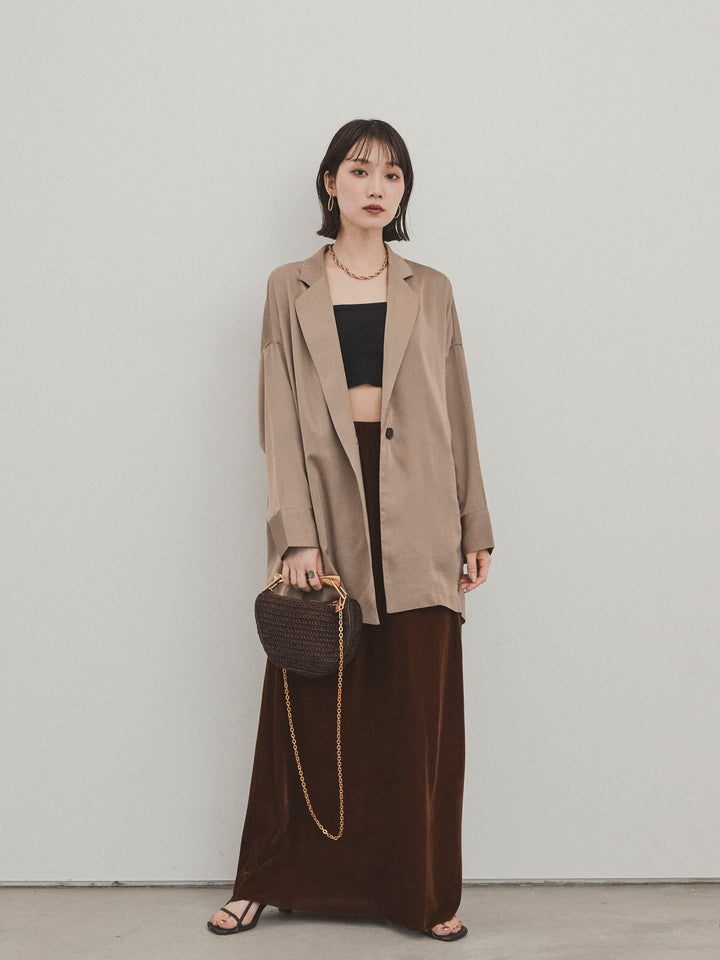 [SET] 霧面緞面外套 + 天鵝絨半身裙 (2set)