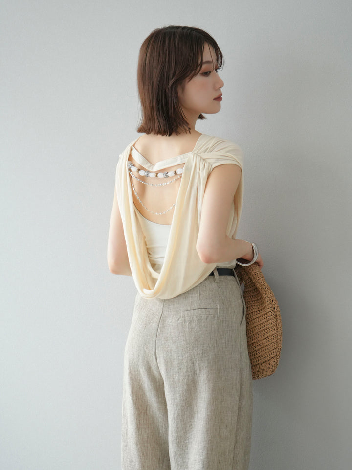 [預訂] 串珠鏈垂墜上衣/象牙色