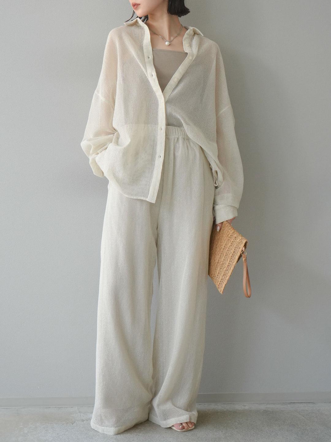 [予約]コットンラメメッシュオーバーシャツ/アイボリー