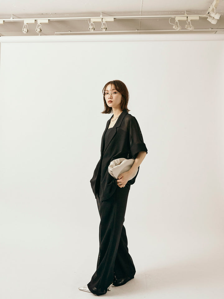 [予約]メッシュタックワイドパンツ/ブラック