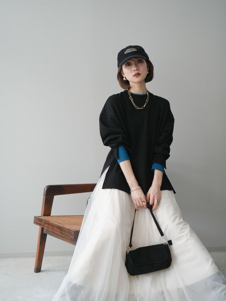 [予約]配色レイヤードデザインスエットプルオーバー/black