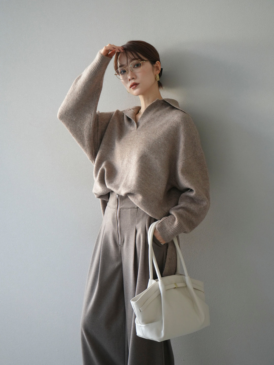 [SET]スキッパーオーバーニットプルオーバー+選べるアクセセット(2set)