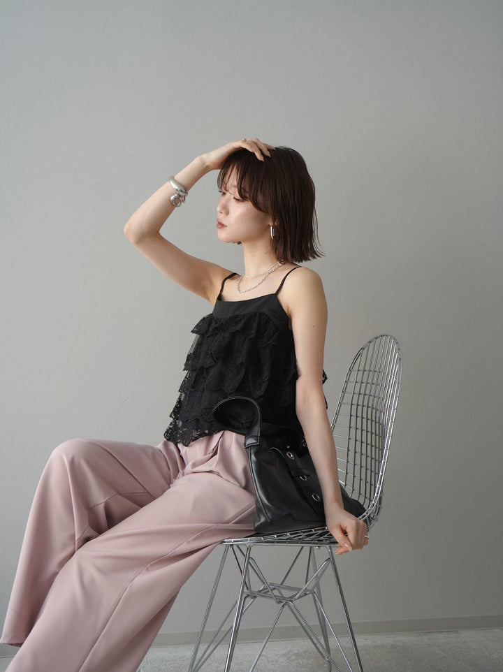 [SET]スカラップレースフリルキャミソール+ベルト付キーホルダーモチーフワイドパンツ(2set)