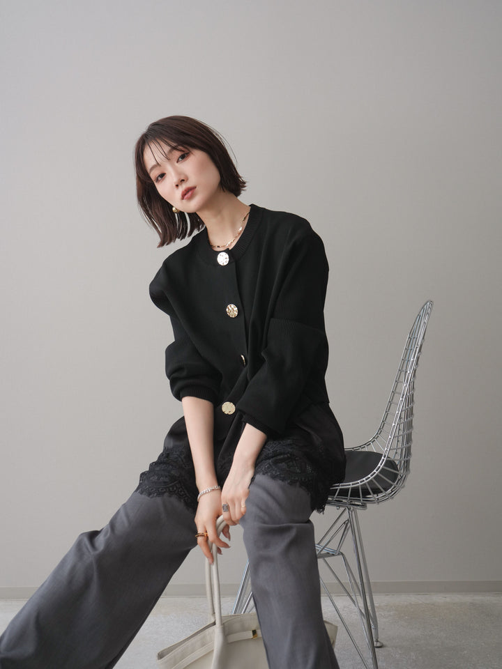[SET]メタルボタンクルーネックニットカーディガン+選べるアクセセット(2set)