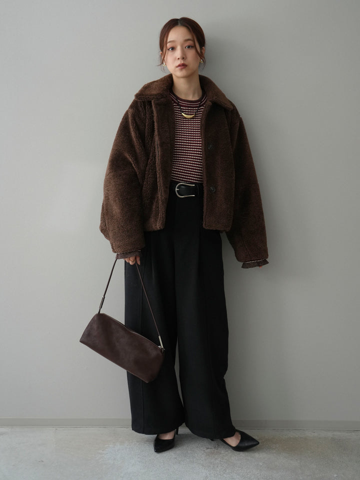 [SET]エコファーステンカラージャケット+ベルト付起毛コクーンパンツ(2set)