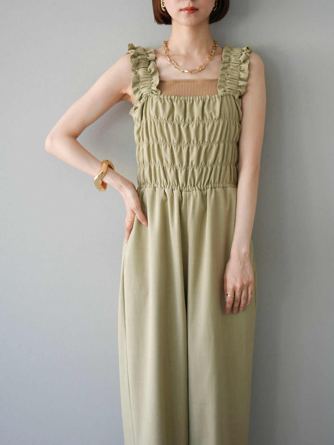 [予約]ヘザーエステルシャーリングサロペット/ベージュ