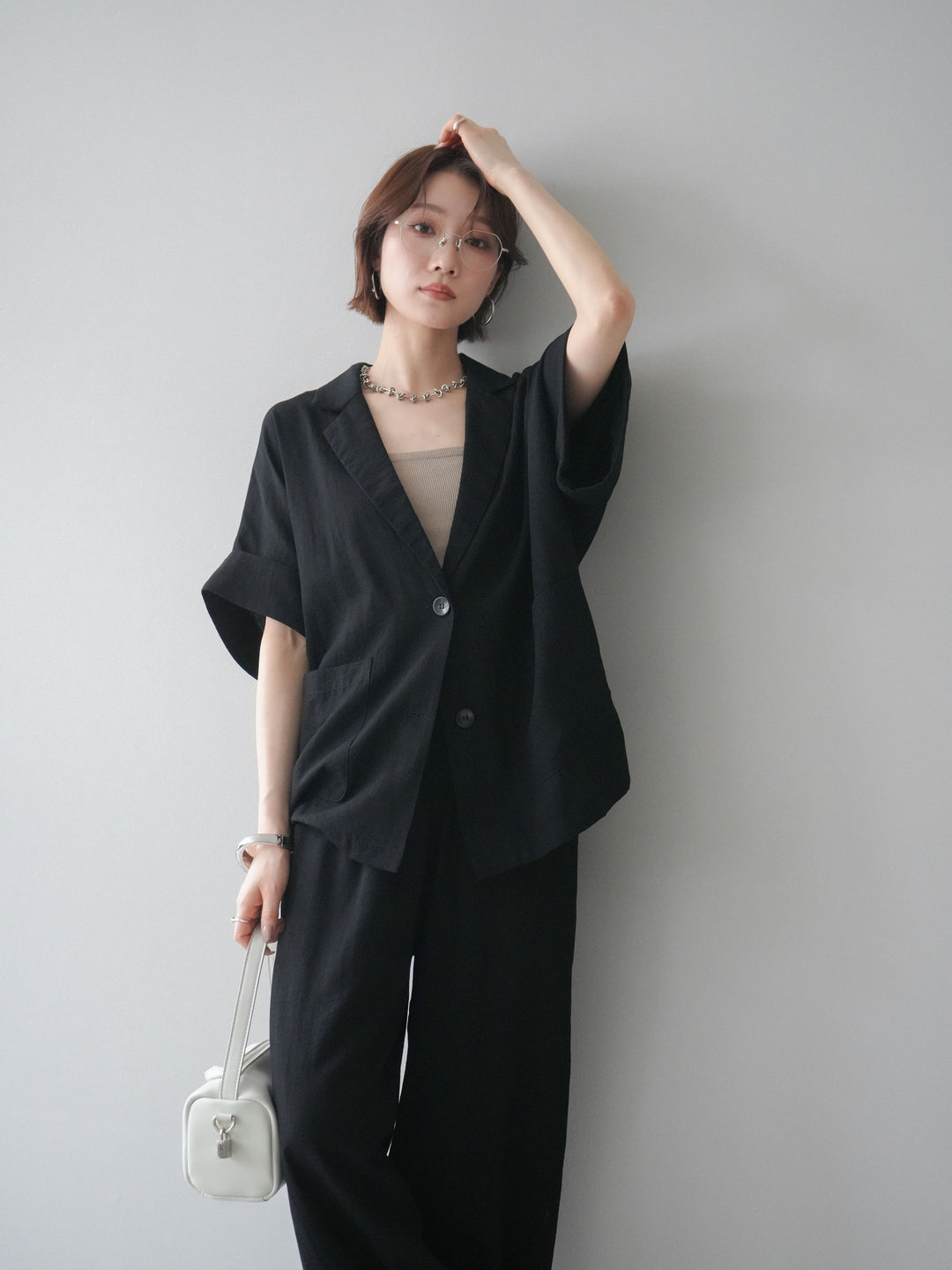 [SET]ハーフスリーブオーバージャケット+リラックスワイドパンツ(2set)