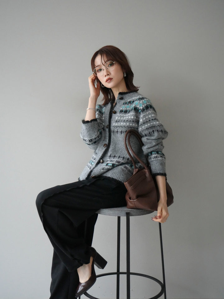 [SET]求心柄ウッドボタンニットカーディガン+求心柄ウッドボタンニットカーディガン(2set)