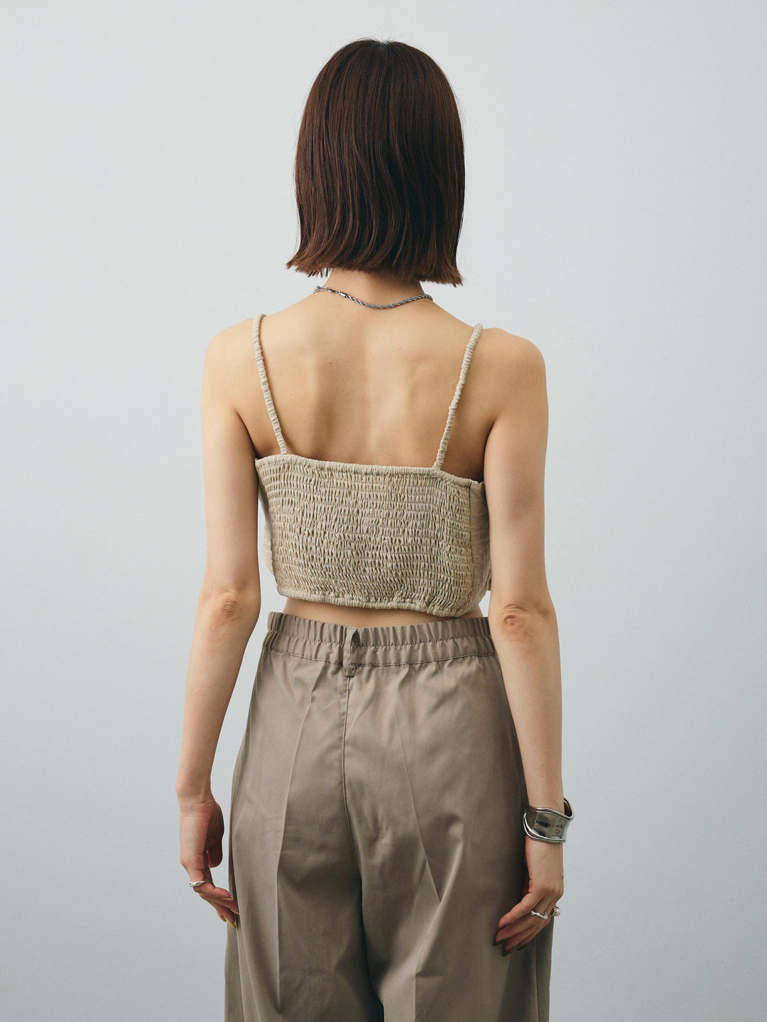 [予約]リネンライクカシュクールデザインビスチェ/ベージュ