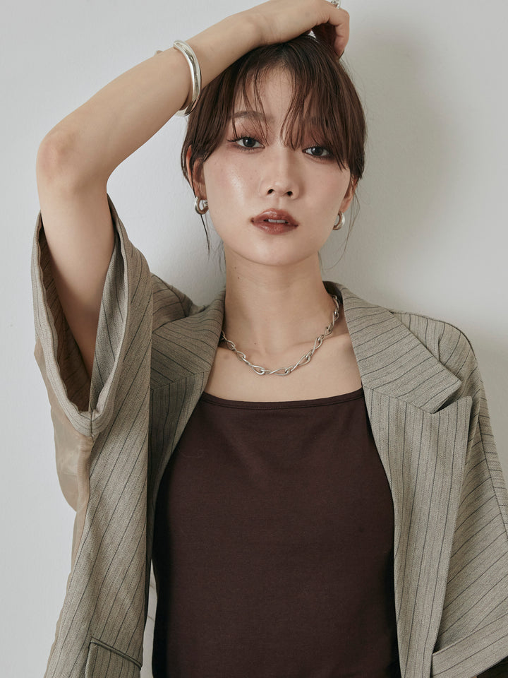 [予約]バックオーガンジーヘリンボーンストライプハーフジャケット/グレージュ