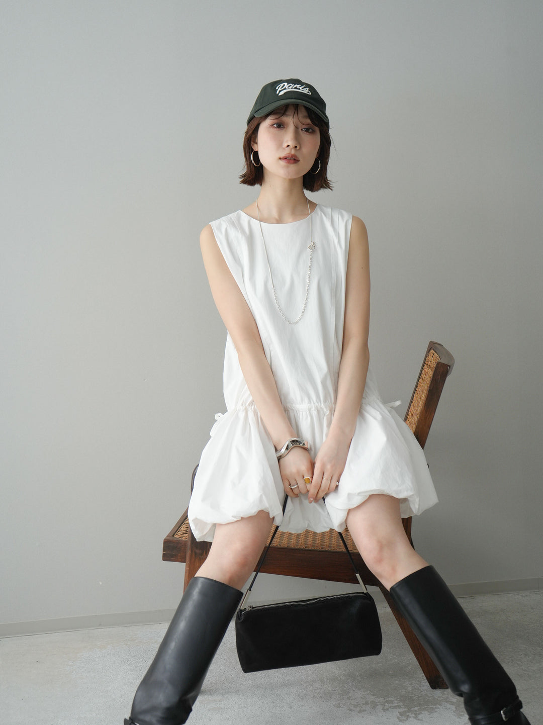 [予約]ノースリバルーンミニワンピース/white