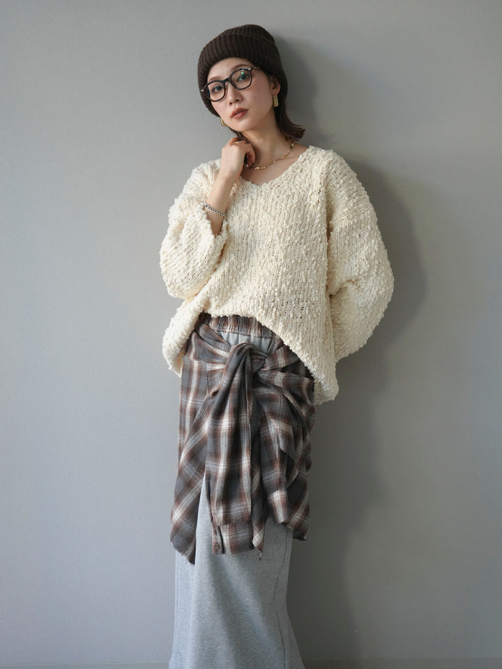 [予約]メランジポコポコニットプルオーバー/ivory