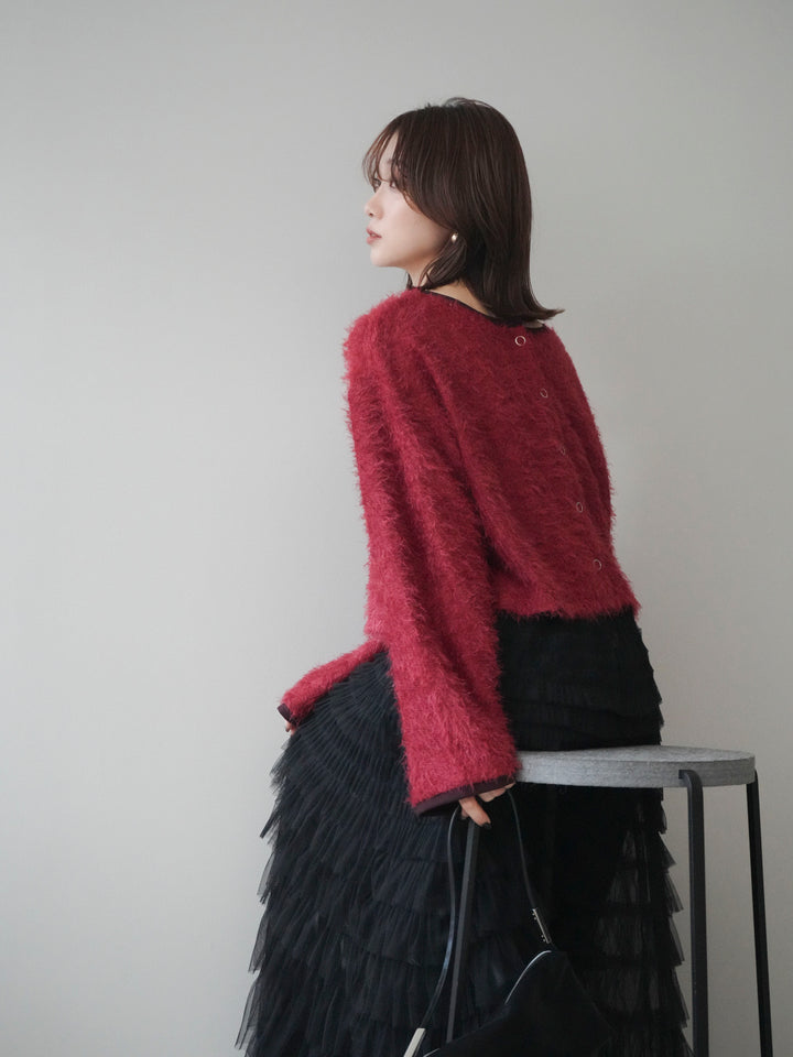 [予約]バイカラー2WAYシャギーニットカーディガン/red