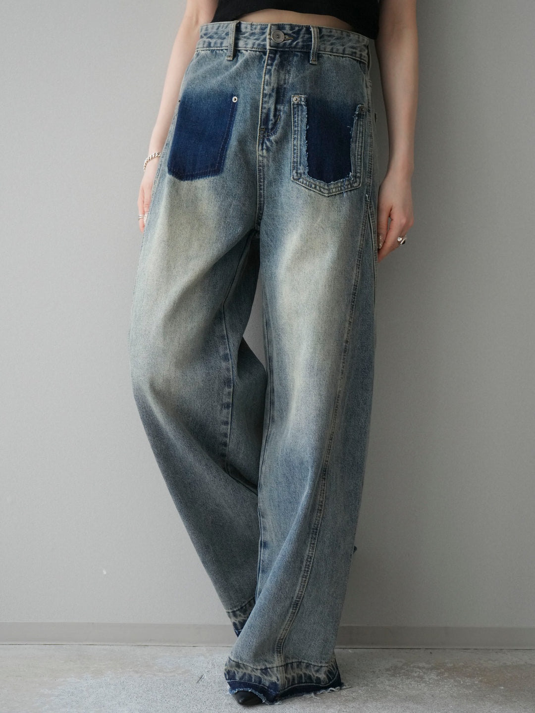 [予約]染めデザインポケットデニムパンツ/blue