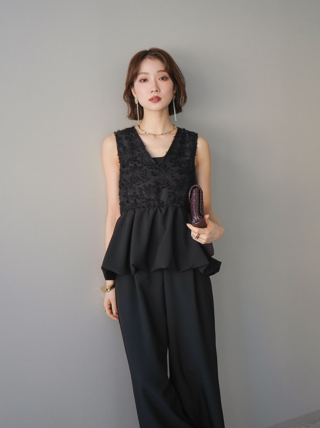 [SET]ジャガードレースぺプラムドッキングサロペット+選べるアクセセット(2set)