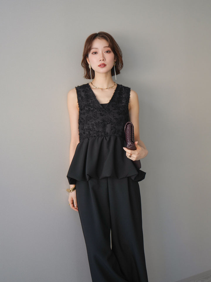 [SET]ジャガードレースぺプラムドッキングサロペット+選べるアクセセット(2set)