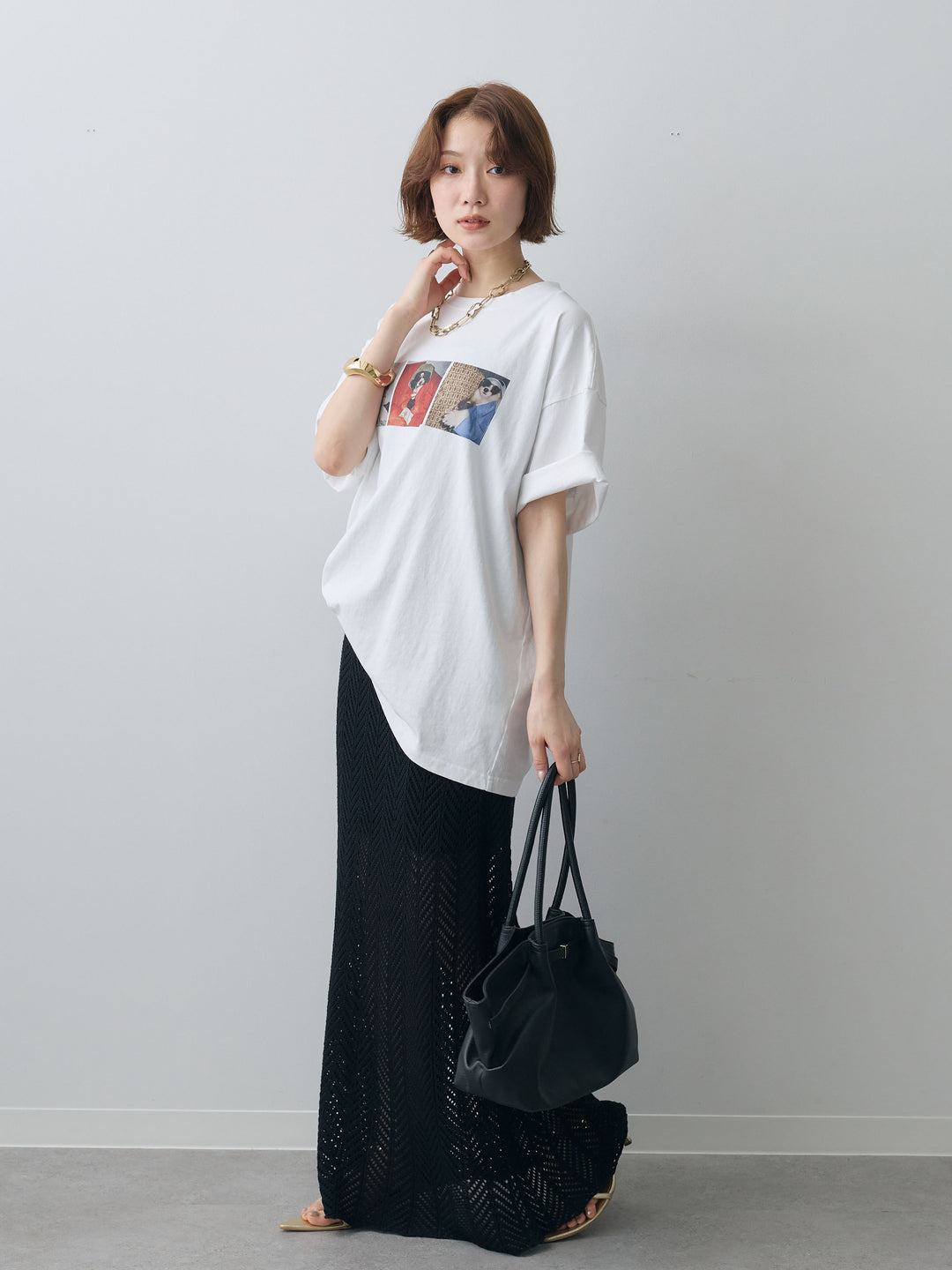[SET]スリードッグフォトボックスTEE+クロシェシアーセミフレアスカート(2set)