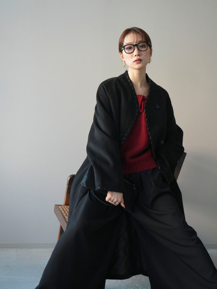 [予約]ハンドステッチ裏中綿ロングコート/black