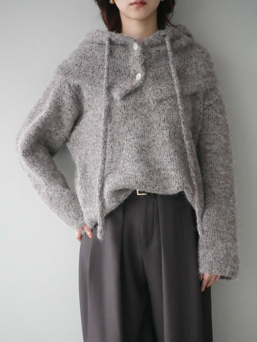 [SET]バラクラバSETニットプルオーバー+ベルトループデザインワイドパンツ(2set)