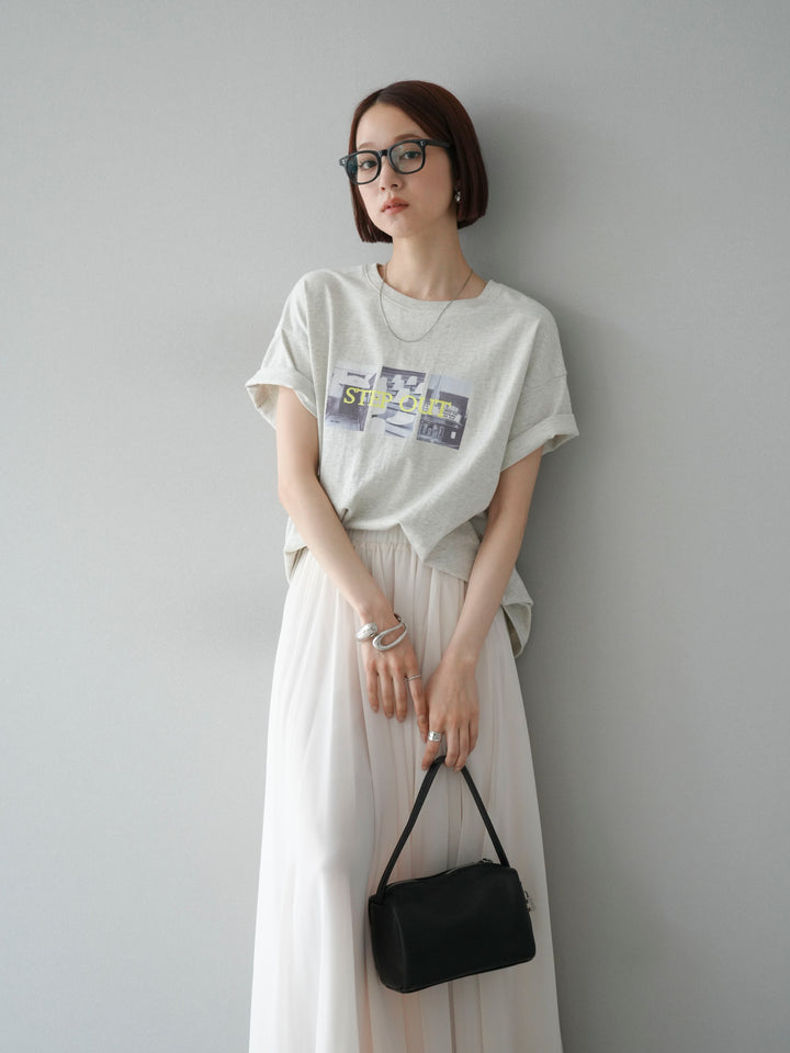 [SET]ネオンロゴコラージュフォトプリントオーバーTシャツ+シフォンフレアスカート(2set)
