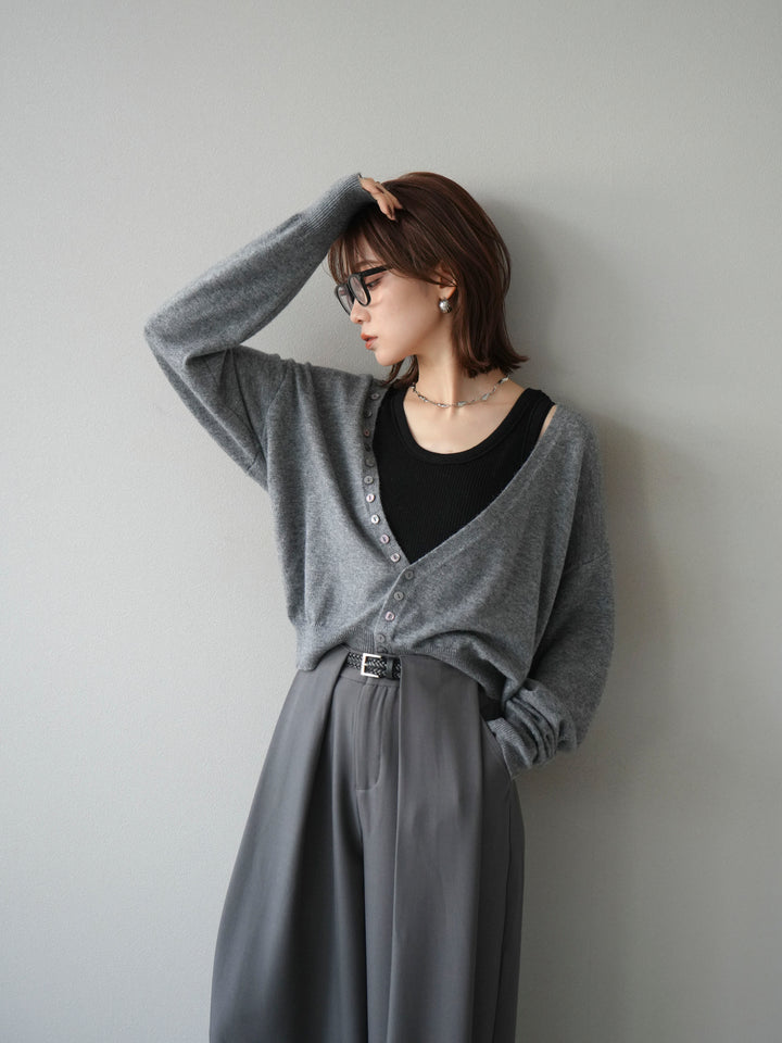 [予約]デザインボタンニットカーディガン＆タンクトップSET/グレー