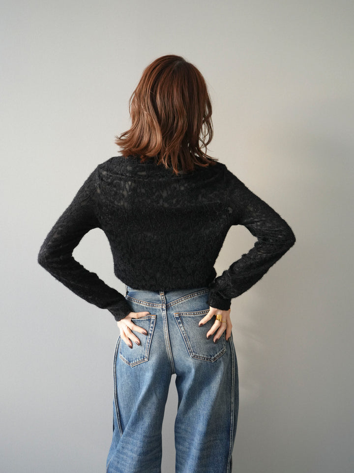 [予約]起毛レースプチネックトップス/black