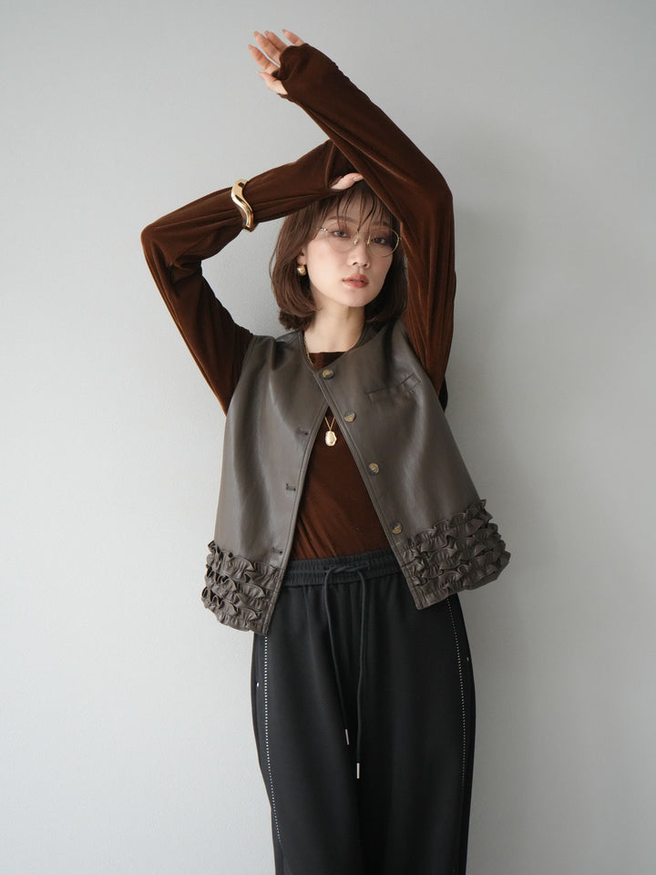 [予約]シアーベロアフィンガーホールトップス/ブラウン